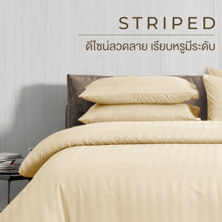 ชุดผ้าปูที่นอน 3.5 ฟุต 4 ชิ้น IBED ลายริ้ว BUTTER CREAM พร้อมผ้านวมเย็บติด_1