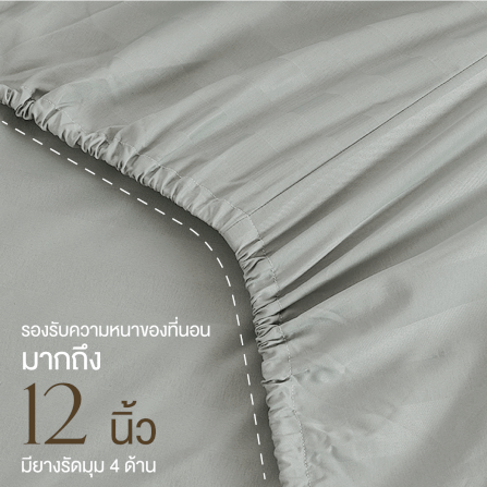 ชุดผ้าปูที่นอน 5 ฟุต 6 ชิ้น IBED ลายริ้ว SILVER GRAY พร้อมผ้านวมเย็บติด_4