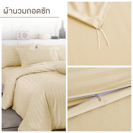 ชุดผ้าปูที่นอน 3.5 ฟุต 5 ชิ้น IBED ลายริ้ว BUTTER CREAM พร้อมผ้านวมถอดซัก_5