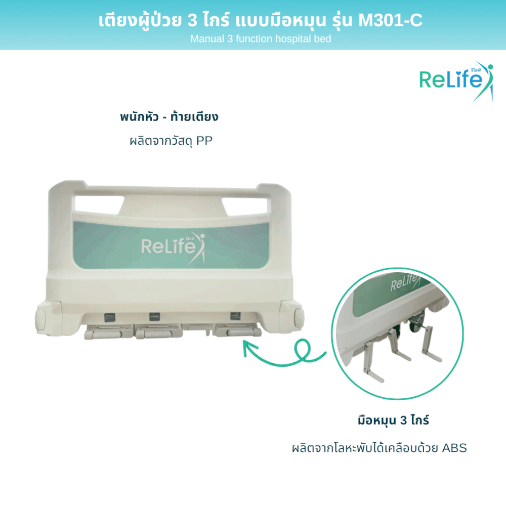 เตียงผู้ป่วย RELIFE รุ่น M301-C 3 ไกร์ แบบมือหมุน_4