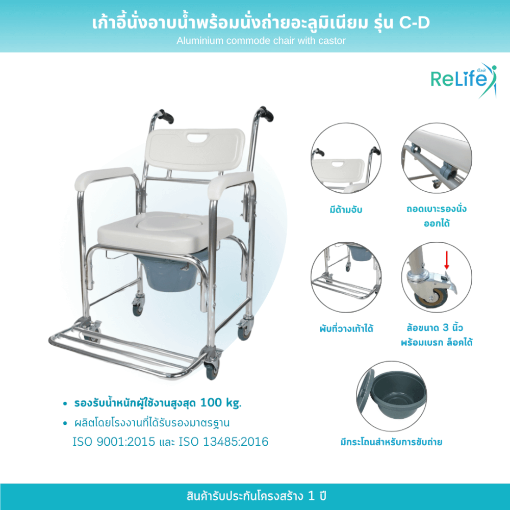 เก้าอี้นั่งอาบน้ำ RELIFE พร้อมนั่งถ่ายอะลูมิเนียม รุ่น C-D