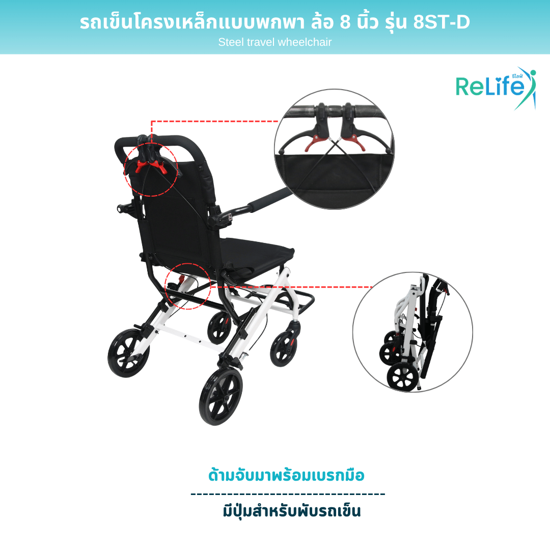 รถเข็นเหล็กแบบพกพา RELIFE รุ่น 8ST-D ล้อ 8นิ้ว_3