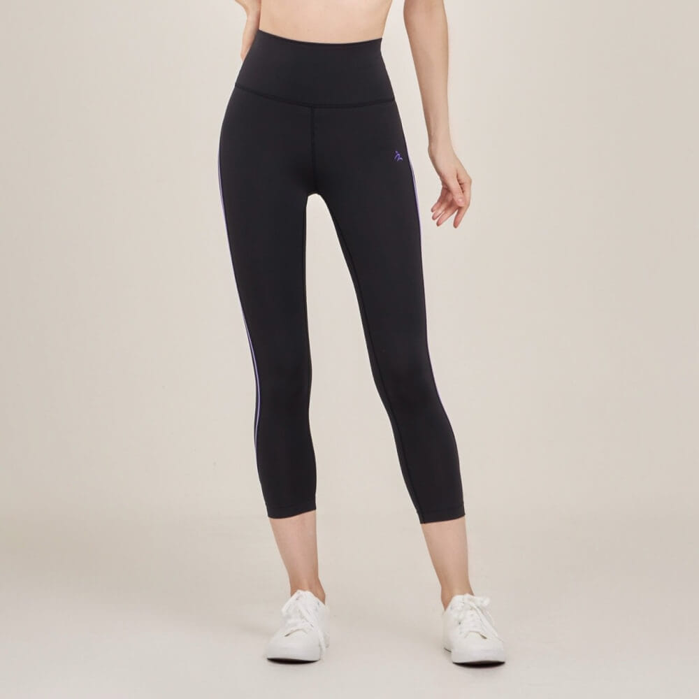 กางเกงขา 5 ส่วนเอวสูง D&P Sport DP-2786 ไซส์ M สีดำแถบม่วง