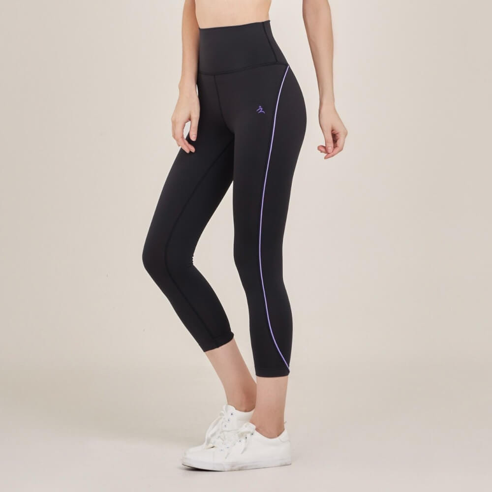 กางเกงขา 5 ส่วนเอวสูง D&P Sport DP-2786 ไซส์ M สีดำแถบม่วง