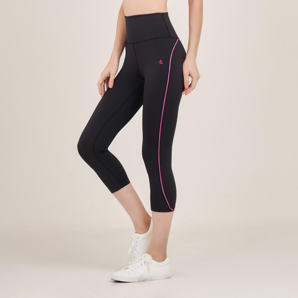 กางเกงขา 5 ส่วนเอวสูง D&P Sport DP-2786 ไซส์ S สีดำแถบชมพูเข้ม