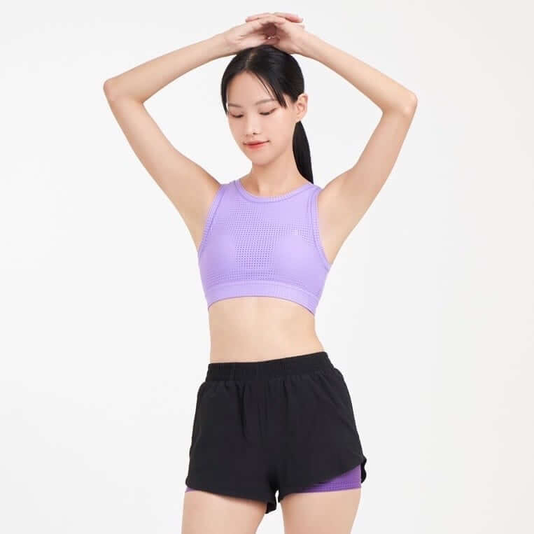 กางเกงขาสั้นมีซับใน D&P Sport DP-3255 ไซส์ M สีดำ/ม่วง
