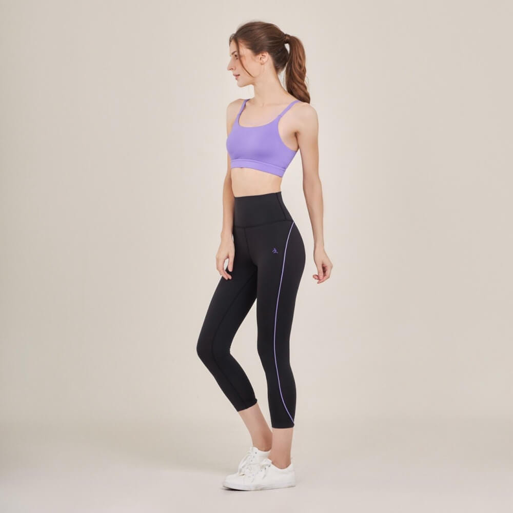 กางเกงขา 5 ส่วนเอวสูง D&P Sport DP-2786 ไซส์ M สีดำแถบม่วง