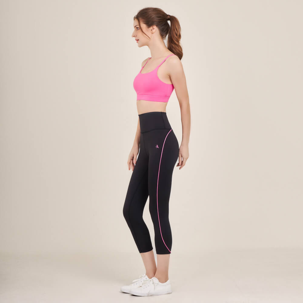 กางเกงขา 5 ส่วนเอวสูง D&P Sport DP-2786 ไซส์ S สีดำแถบชมพู