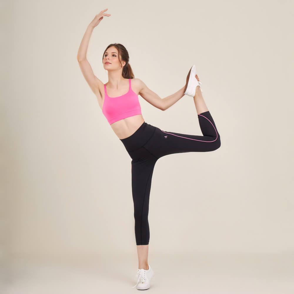 กางเกงขา 5 ส่วนเอวสูง D&P Sport DP-2786 ไซส์ S สีดำแถบชมพู