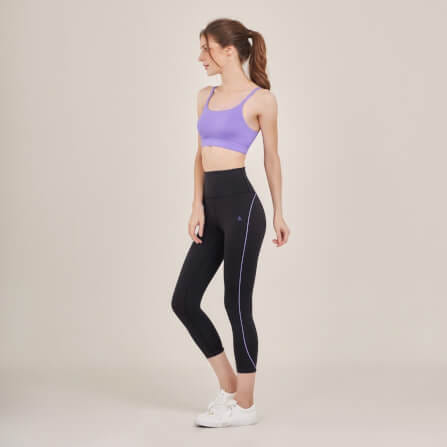 กางเกงขา 5 ส่วนเอวสูง D&P Sport DP-2786 ไซส์ M สีดำแถบม่วง_4