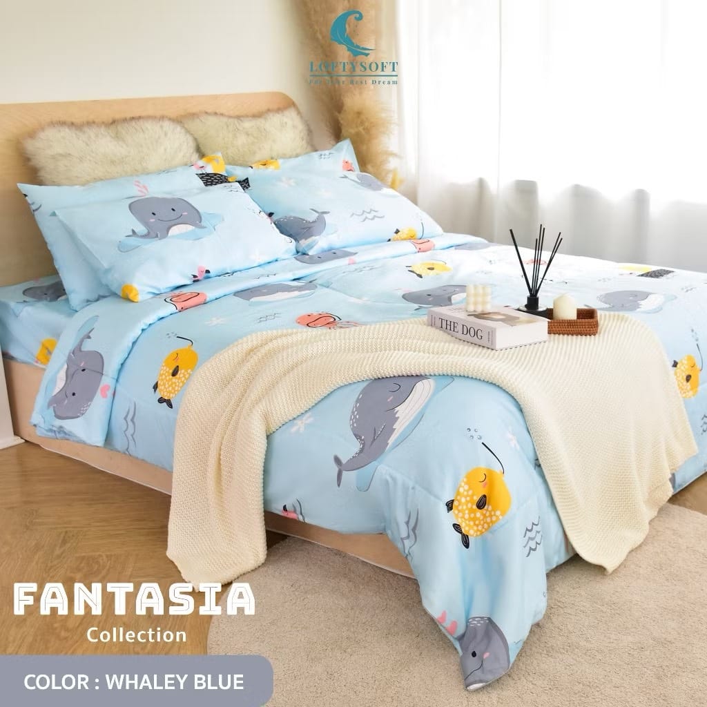 ชุดผ้าปูที่นอน 6 ฟุต 3 ชิ้น LOFTYSOFT FANTASIA COLLECTION - WHALEY BLUE SET A_0