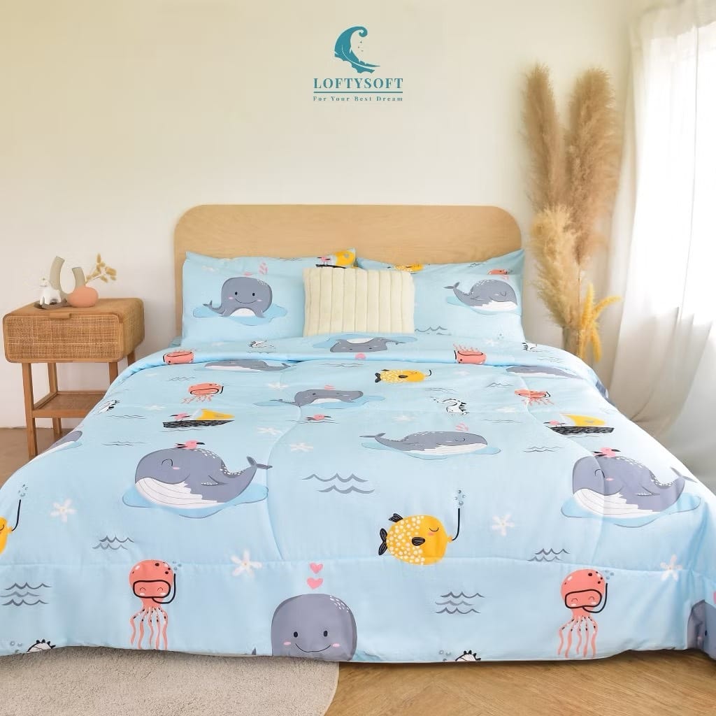 ชุดผ้าปูที่นอน 6 ฟุต 3 ชิ้น LOFTYSOFT FANTASIA COLLECTION - WHALEY BLUE SET A_1