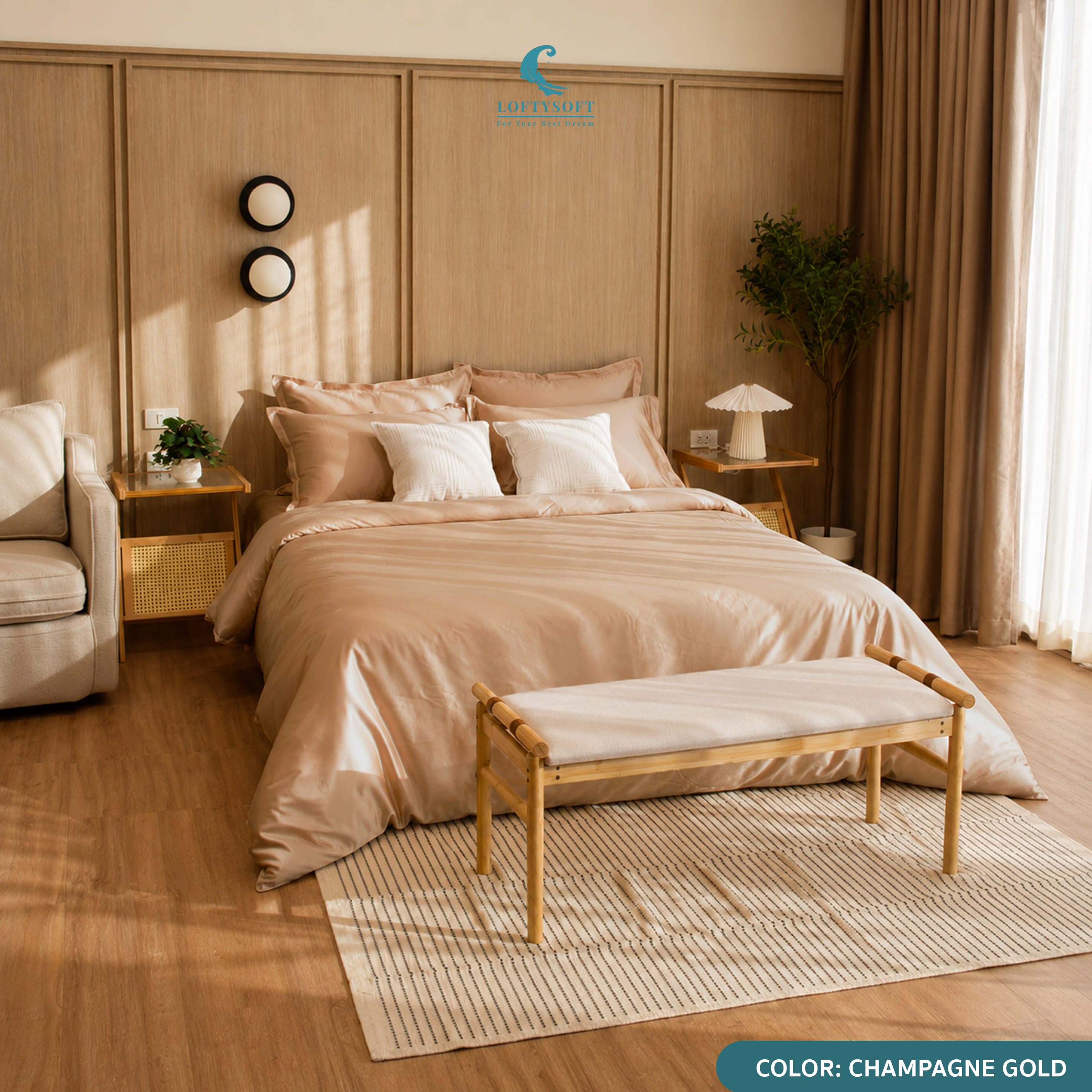 ชุดผ้าปูที่นอน 3.5 ฟุต 2 ชิ้น LOFTYSOFT Elegance Collection - Champagne Gold SET A_1