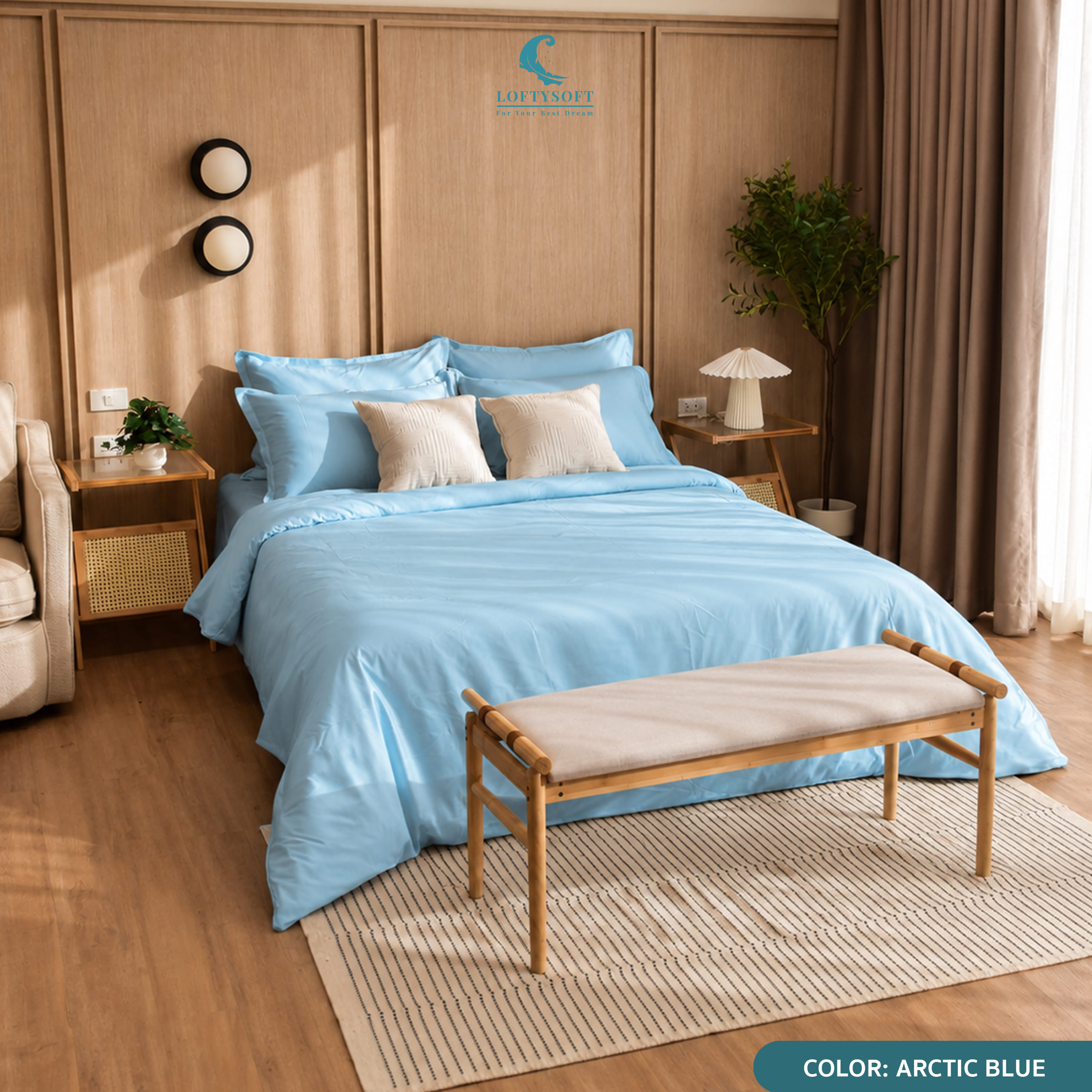 ชุดผ้าปูที่นอน 6 ฟุต 3 ชิ้น LOFTYSOFT Elegance Collection - Arctic Blue SET A_1