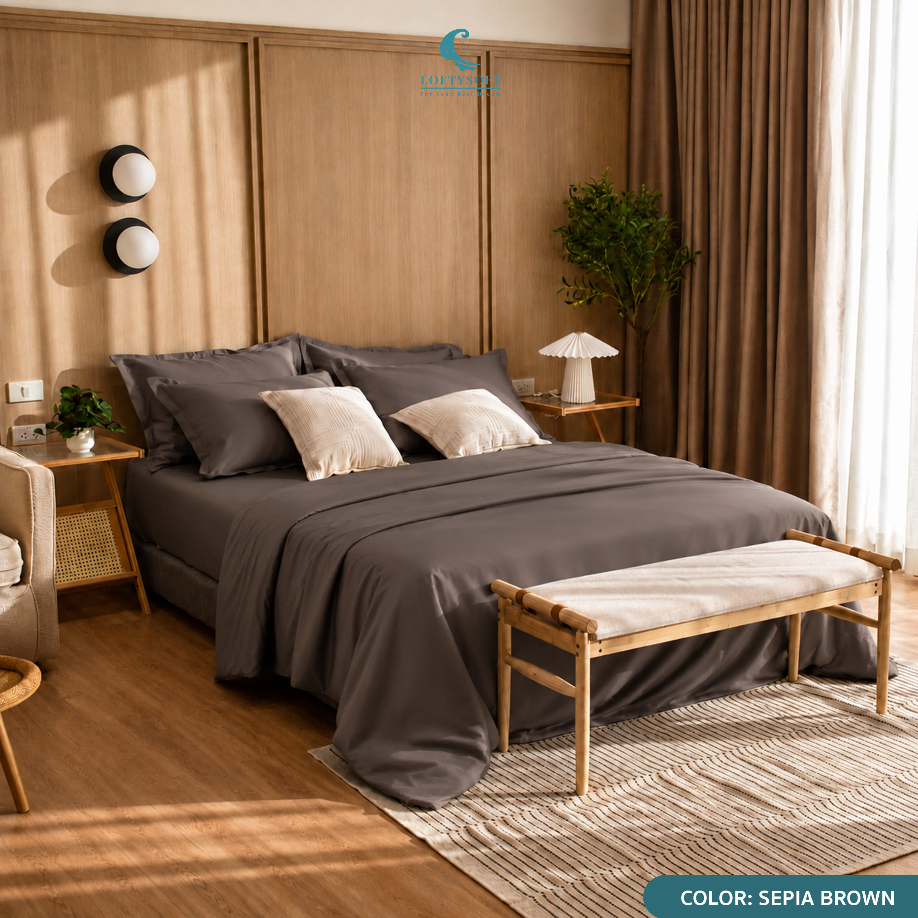 ชุดผ้าปูที่นอน 3.5 ฟุต 2 ชิ้น LOFTYSOFT Elegance Collection - Sepia Brown SET A_1