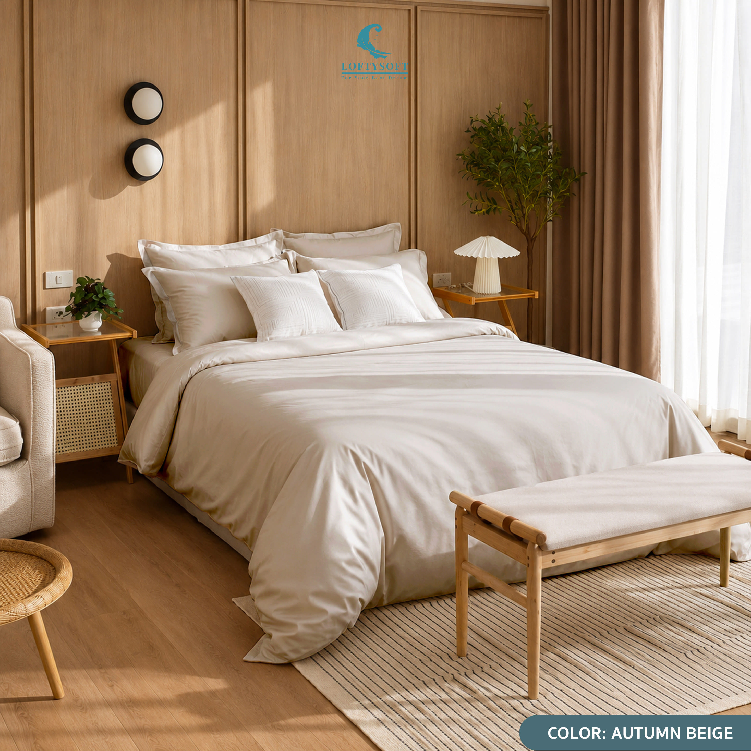 ชุดผ้าปูที่นอน 6 ฟุต 4 ชิ้น LOFTYSOFT Elegance Collection - Autumn Beige SET C_1