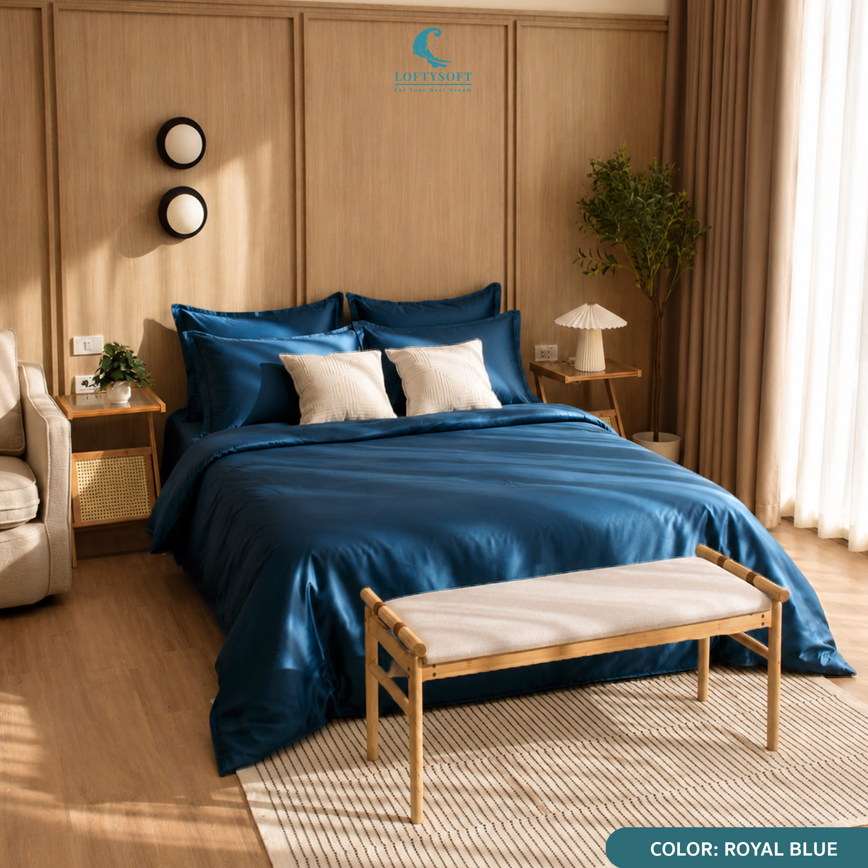 ชุดผ้าปูที่นอน 5 ฟุต 3 ชิ้น LOFTYSOFT Elegance Collection - Royal Blue SET A_1