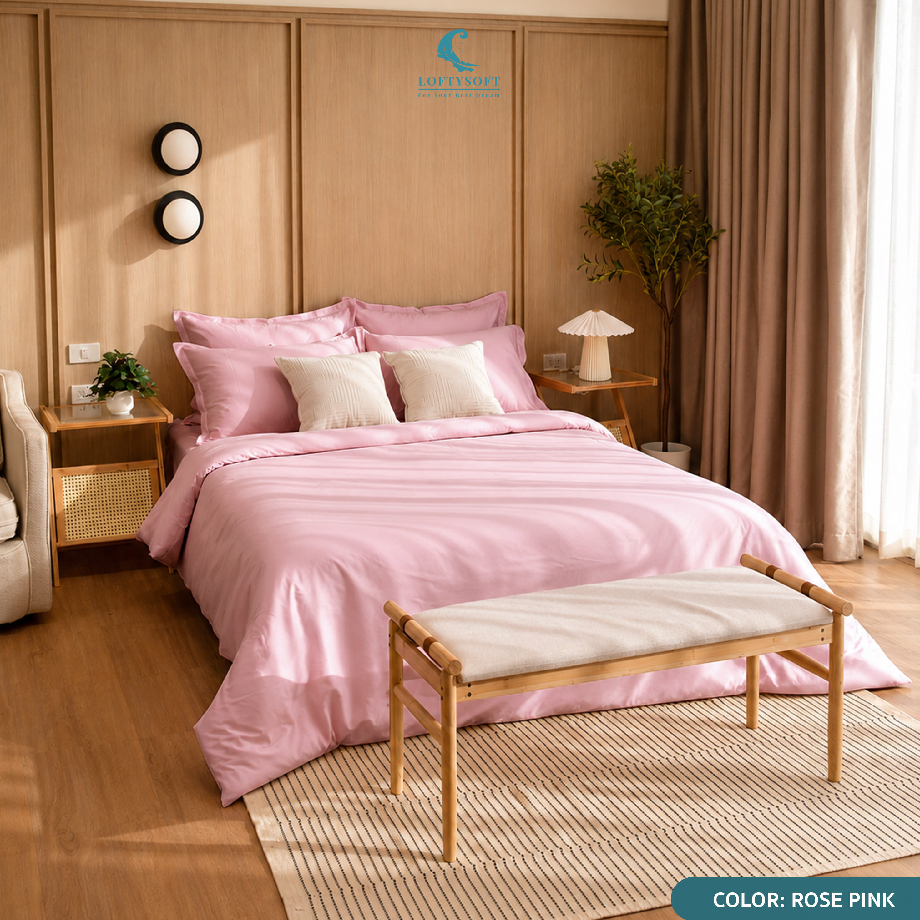 ชุดผ้าปูที่นอน 6 ฟุต 4 ชิ้น LOFTYSOFT Elegance Collection - Rose Pink SET C_1