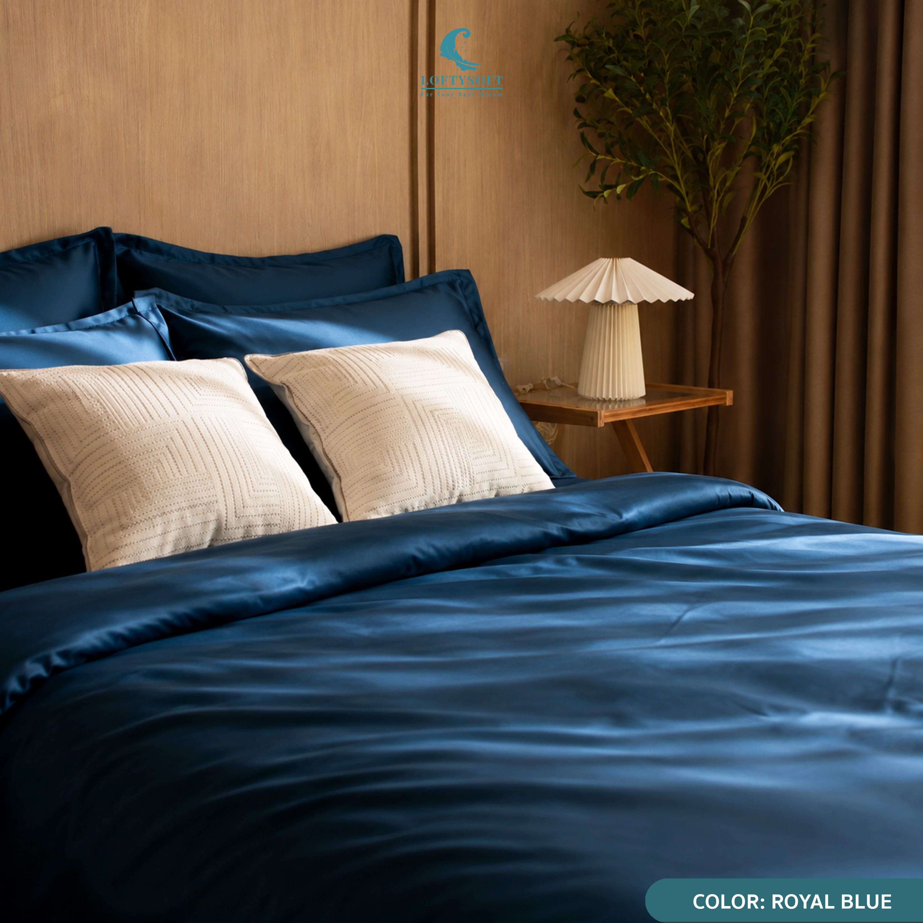 ชุดผ้าปูที่นอน 5 ฟุต 3 ชิ้น LOFTYSOFT Elegance Collection - Royal Blue SET A_2