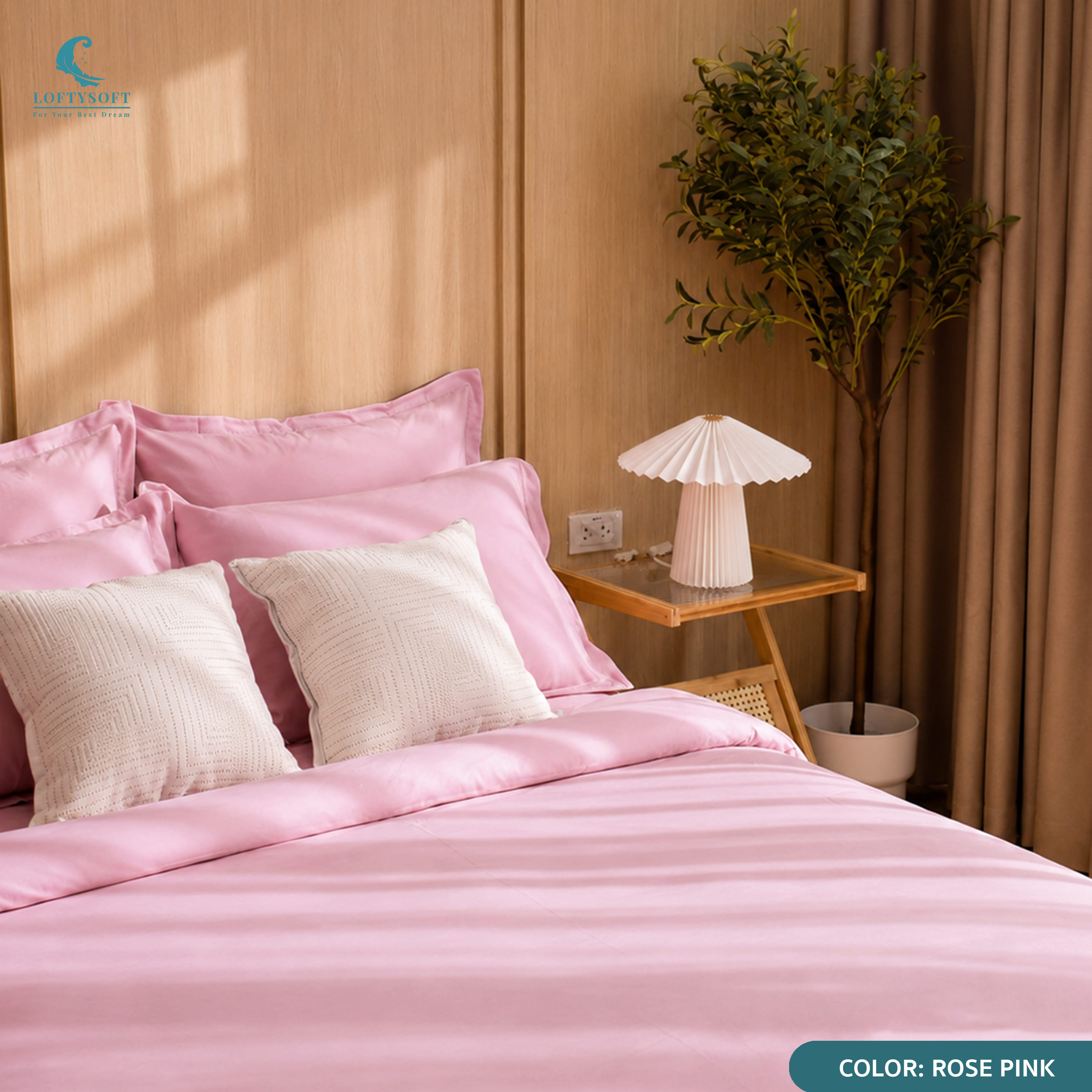 ชุดผ้าปูที่นอน 6 ฟุต 5 ชิ้น LOFTYSOFT Elegance Collection - Rose Pink SET D_2
