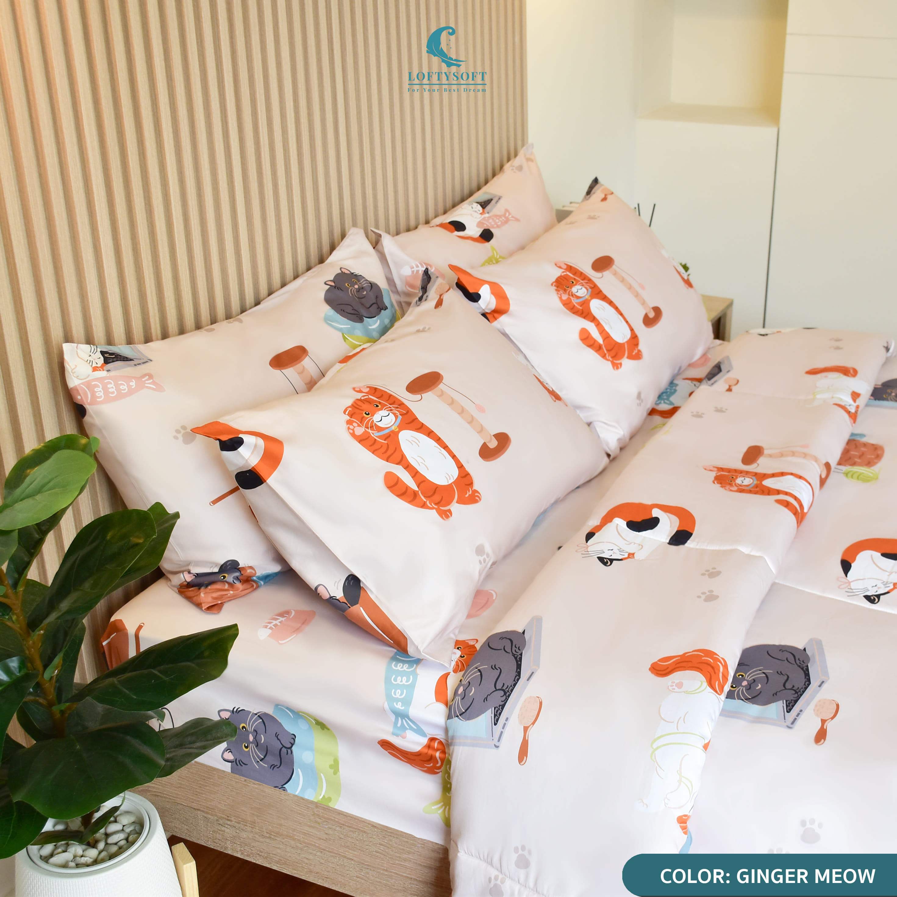 ชุดผ้าปูที่นอน 3.5 ฟุต 2 ชิ้น LOFTYSOFT FANTASIA COLLECTION - GINGER MEOW SET A_2