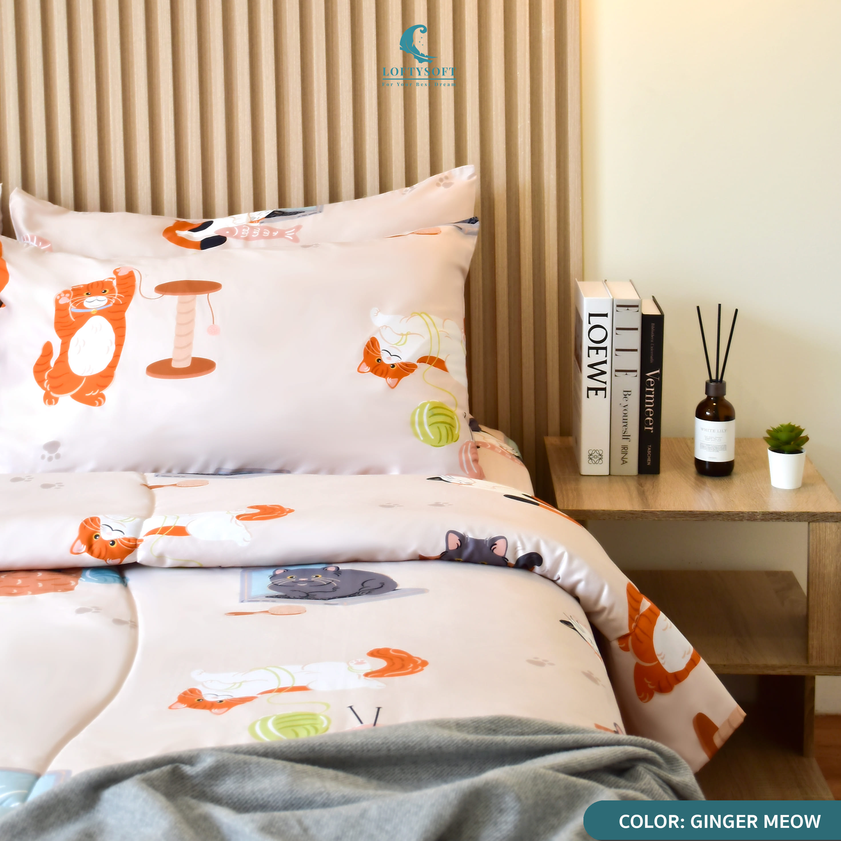 ชุดผ้าปูที่นอน 5 ฟุต 5 ชิ้น LOFTYSOFT FANTASIA COLLECTION - GINGER MEOW SET A_3