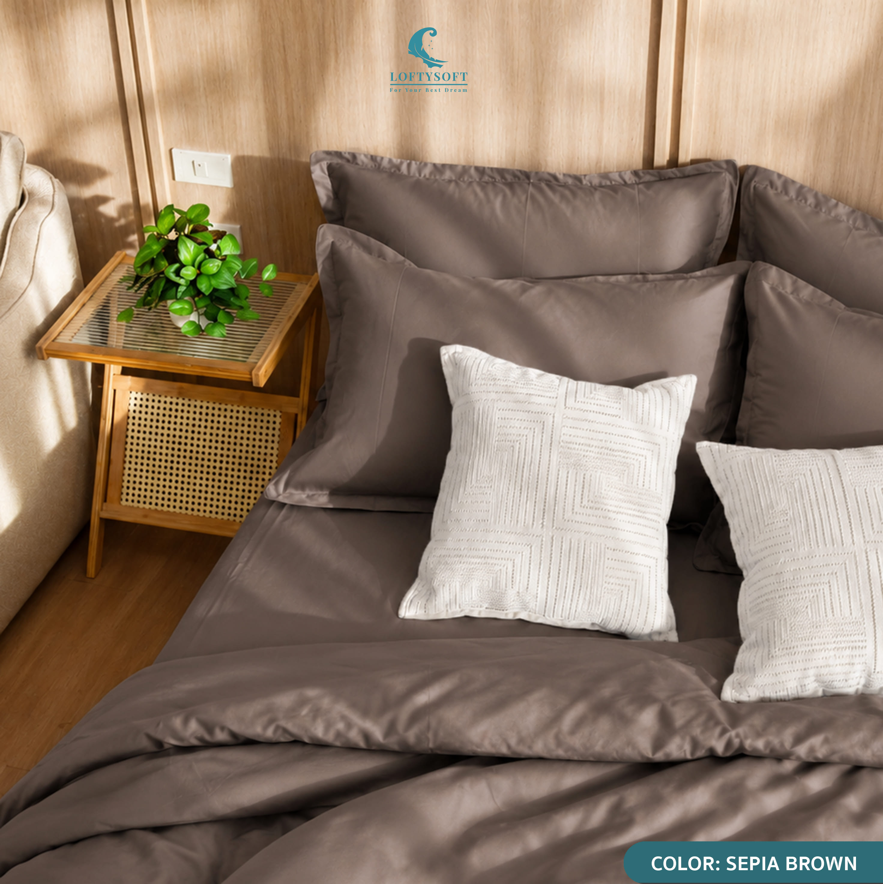ชุดผ้าปูที่นอน 5 ฟุต 4 ชิ้น LOFTYSOFT Elegance Collection - Sepia Brown SET C_9