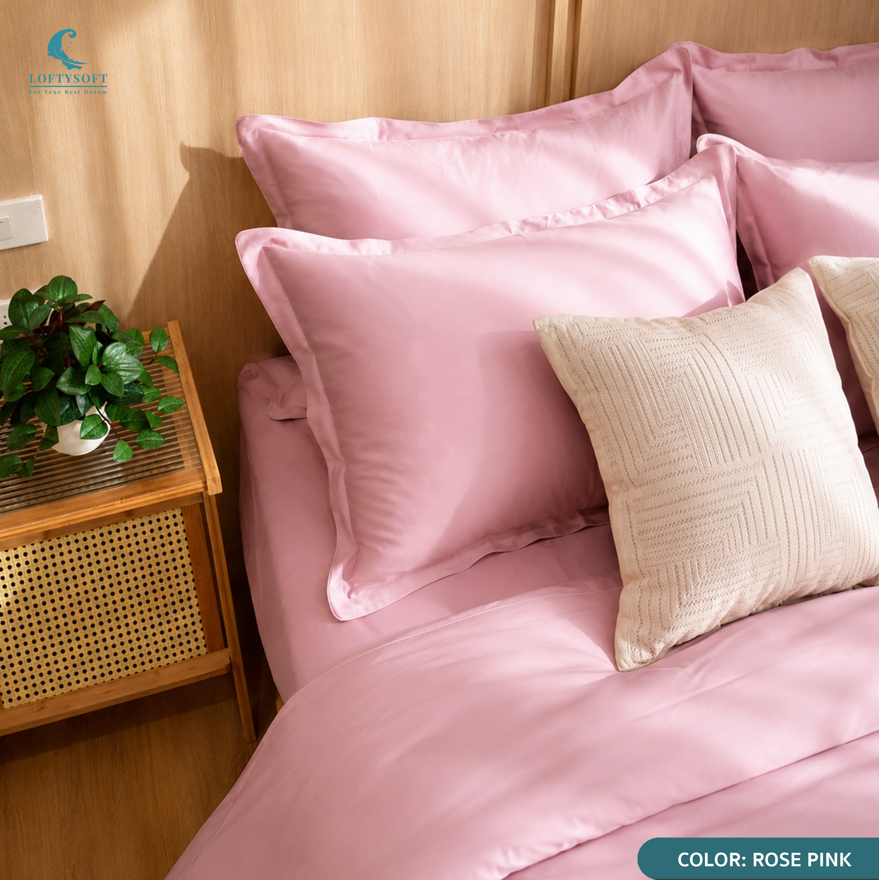 ชุดผ้าปูที่นอน 6 ฟุต 5 ชิ้น LOFTYSOFT Elegance Collection - Rose Pink SET D_9