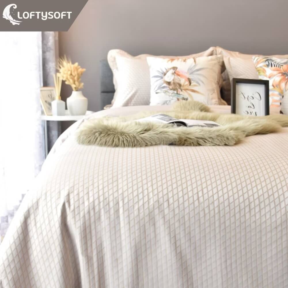 ชุดผ้าปูที่นอน 3.5 ฟุต 4 ชิ้น LOFTYSOFT Diamond Collection - Autumn Beige SET D