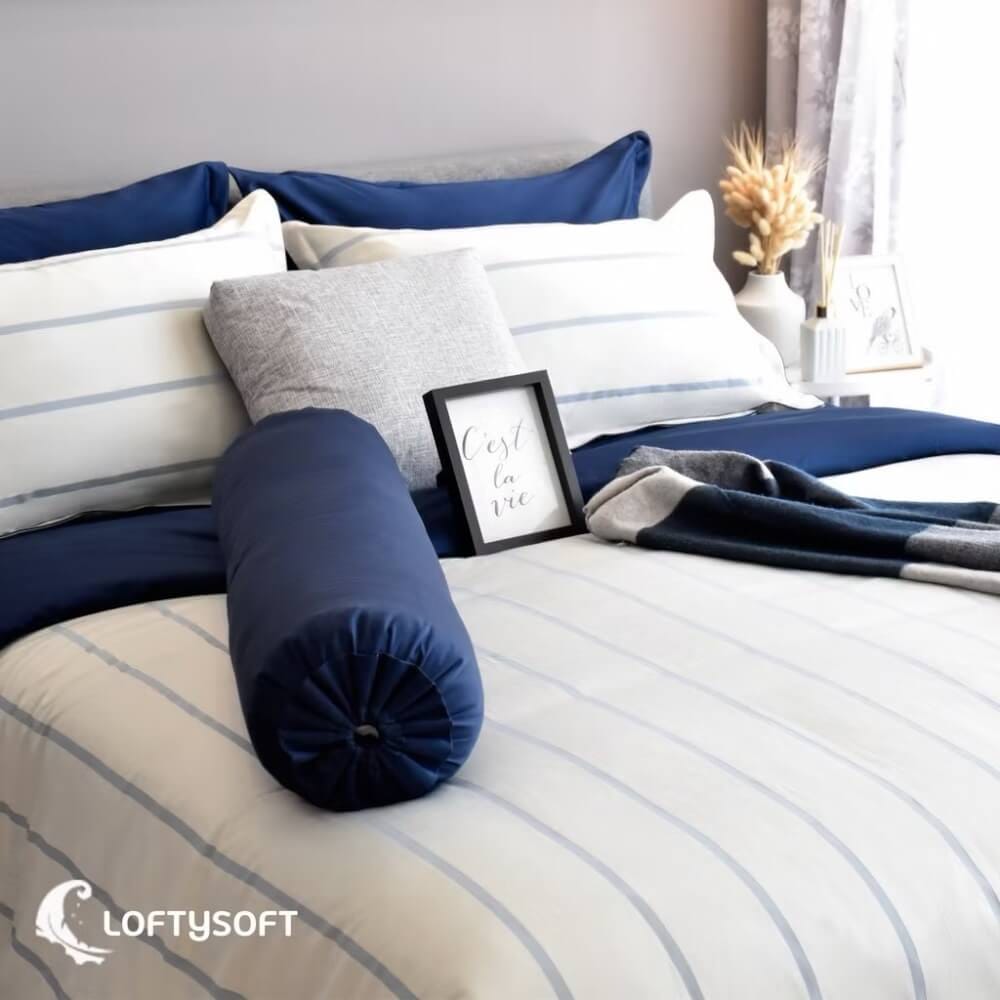 ชุดผ้าปูที่นอน 3.5 ฟุต 2 ชิ้น LOFTYSOFT Charisma Collection - Pearl Navy SET A