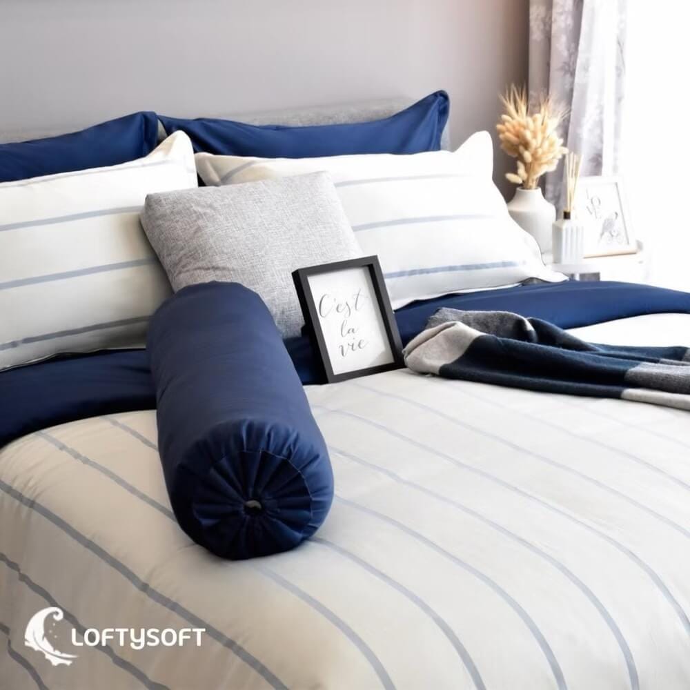 ชุดผ้าปูที่นอน 3.5 ฟุต 3 ชิ้น LOFTYSOFT Charisma Collection - Pearl Navy SET B