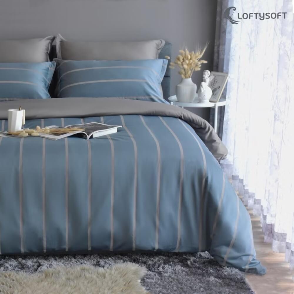 ชุดผ้าปูที่นอน 6 ฟุต 4 ชิ้น LOFTYSOFT Charisma Collection - Morning Grey SET C