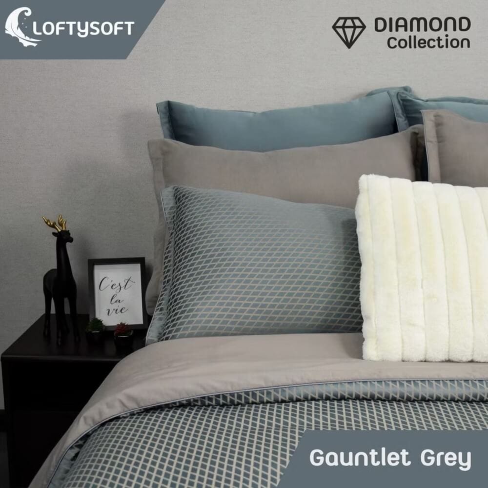 ชุดผ้าปูที่นอน 5 ฟุต 3 ชิ้น LOFTYSOFT Diamond Collection - Gauntlet Grey SET A