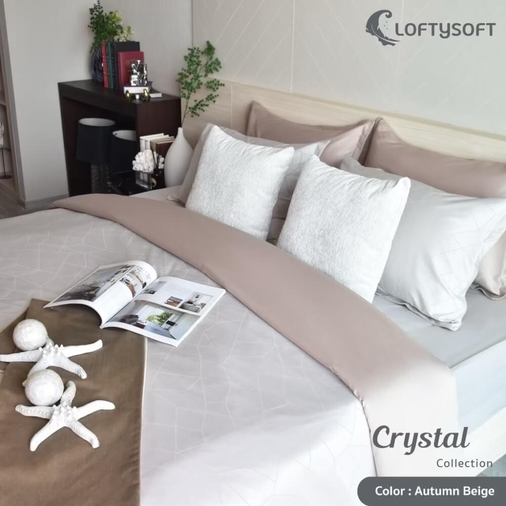 ชุดผ้าปูที่นอน 6 ฟุต 3 ชิ้น LOFTYSOFT Crystal Collection - Autumn Beige SET A