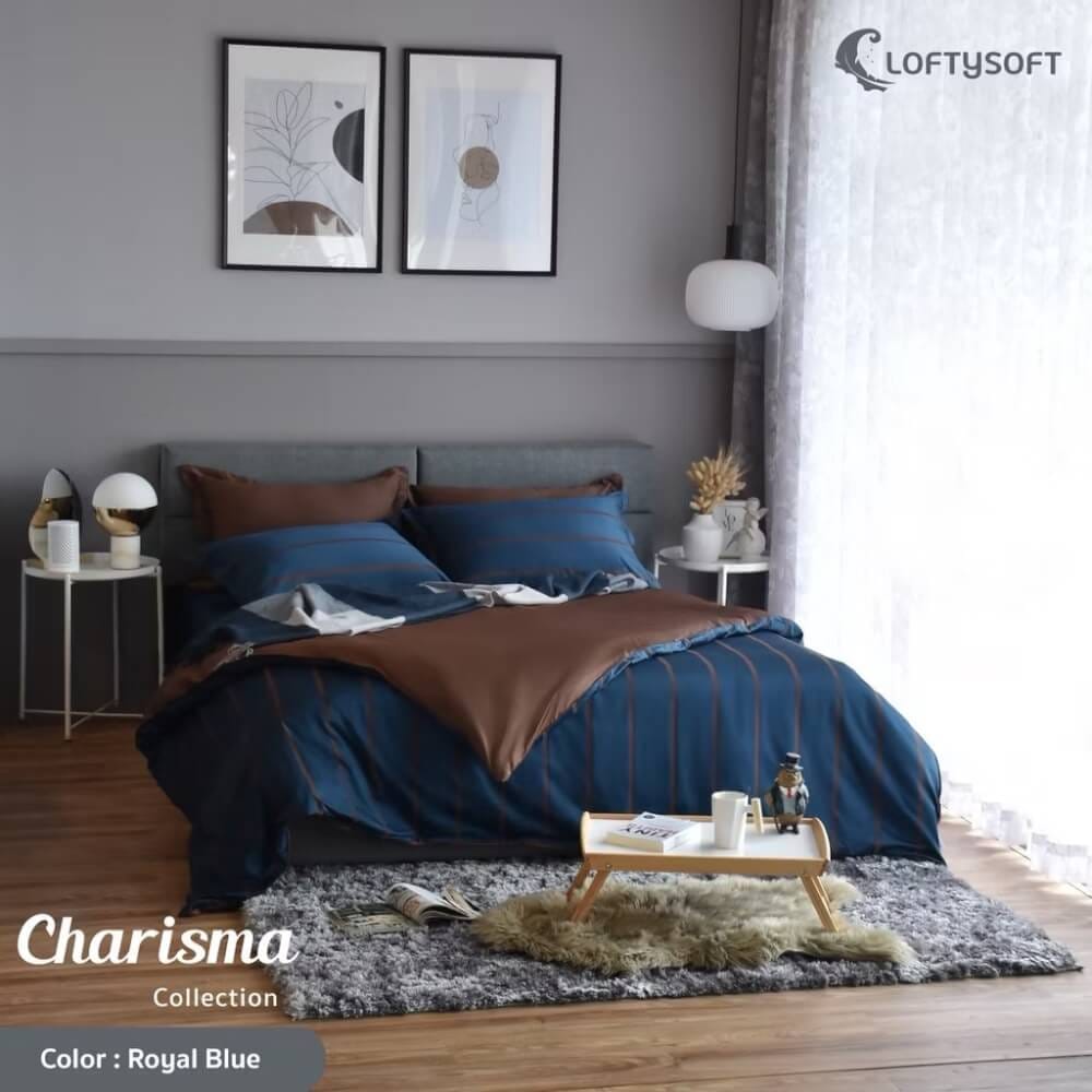 ชุดผ้าปูที่นอน 3.5 ฟุต 3 ชิ้น LOFTYSOFT Charisma Collection - Royal Blue SET C