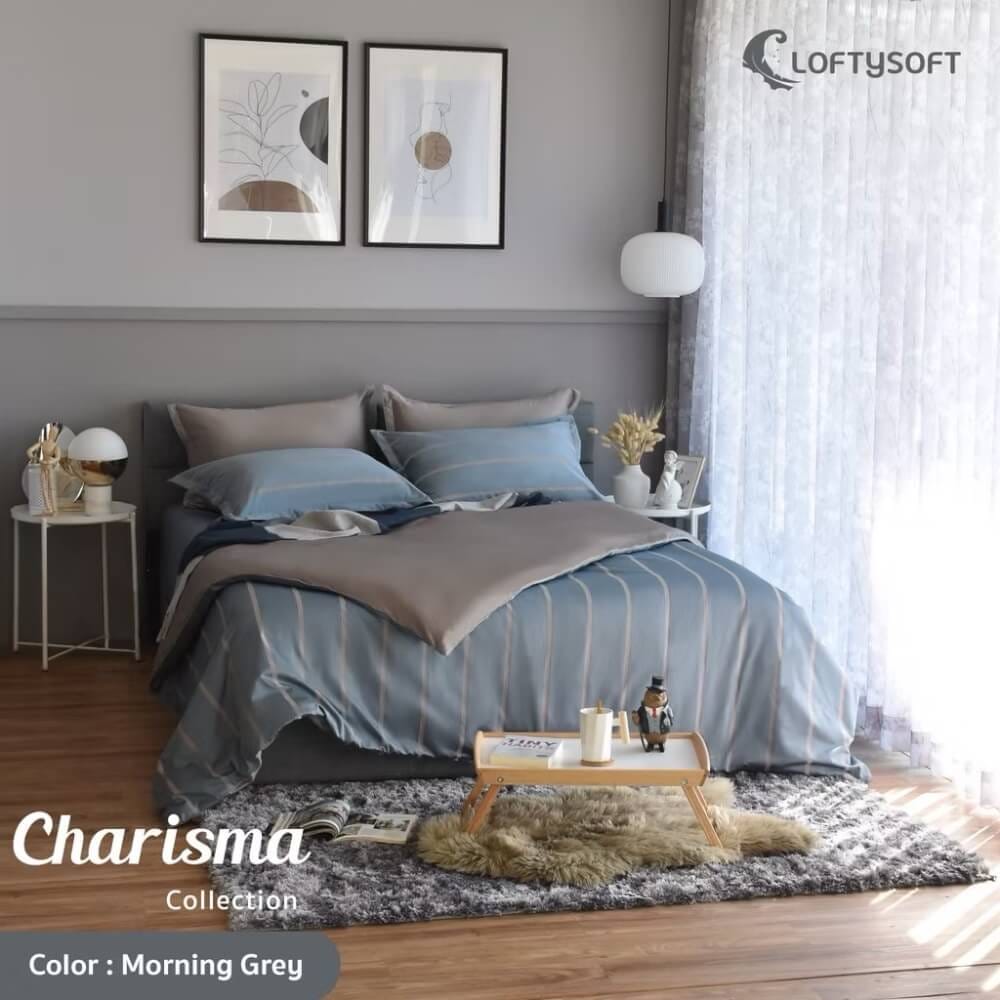 ชุดผ้าปูที่นอน 6 ฟุต 5 ชิ้น LOFTYSOFT Charisma Collection - Morning Grey SET D
