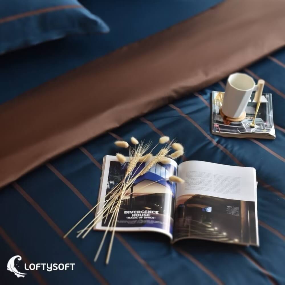 ชุดผ้าปูที่นอน 5 ฟุต 4 ชิ้น LOFTYSOFT Charisma Collection - Royal Blue SET B