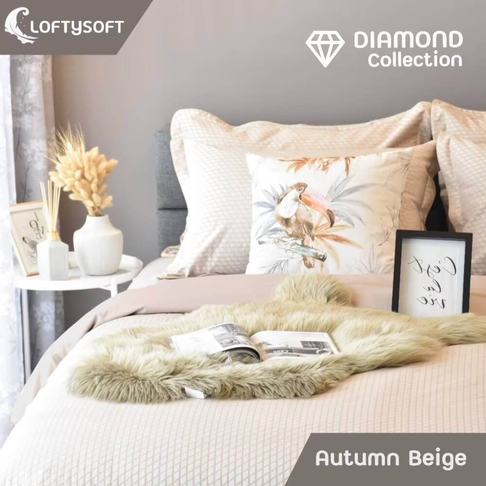 ชุดผ้าปูที่นอน 5 ฟุต 4 ชิ้น LOFTYSOFT Diamond Collection - Autumn Beige SET C