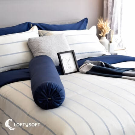 ชุดผ้าปูที่นอน 5 ฟุต 3 ชิ้น LOFTYSOFT Charisma Collection - Pearl Navy SET A_0
