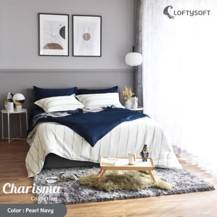 ชุดผ้าปูที่นอน 3.5 ฟุต 3 ชิ้น LOFTYSOFT Charisma Collection - Pearl Navy SET B_1
