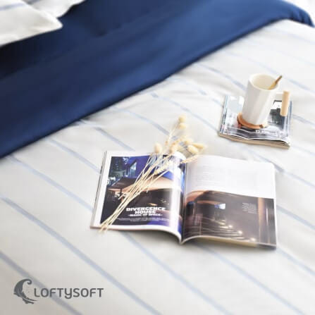 ชุดผ้าปูที่นอน 3.5 ฟุต 4 ชิ้น LOFTYSOFT Charisma Collection - Pearl Navy SET D_2