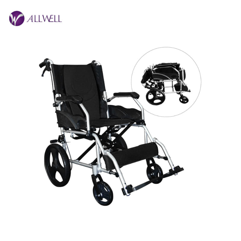 รถเข็นวีลแชร์ เกรดเครื่องมือแพทย์ ALLWELL ล้อ 12 นิ้ว สีดำ พับได้_7