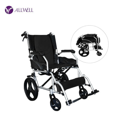 รถเข็นวีลแชร์ เกรดเครื่องมือแพทย์ ALLWELL ล้อ 12 นิ้ว สีดำ พับได้_0