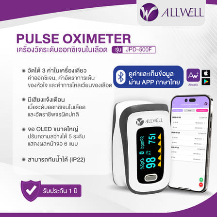 เครื่องวัดออกซิเจนปลายนิ้ว ALLWELL รุ่น JPD-500F (เชื่อมแอปได้)_2