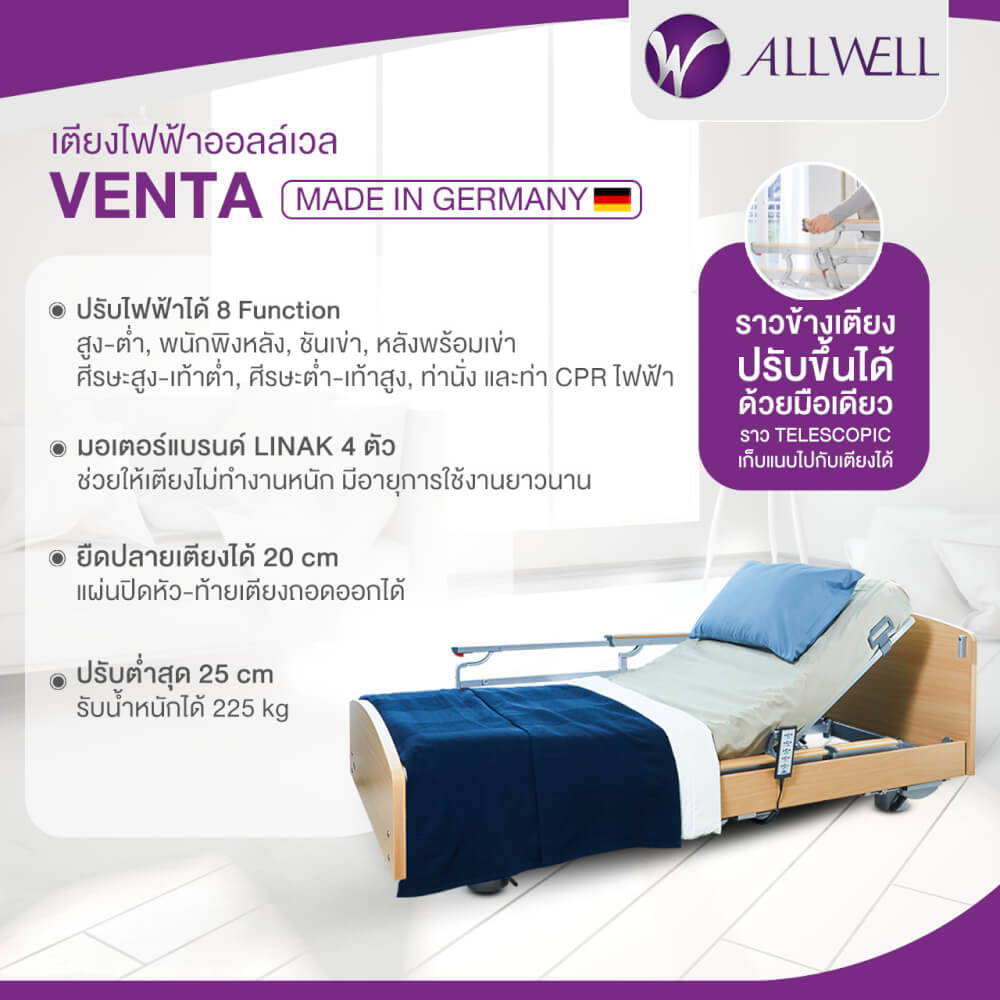 เตียงผู้ป่วย เตียงผู้สูงอายุไฟฟ้า ALLWELL รุ่น VENTA 5 ไกร์_1