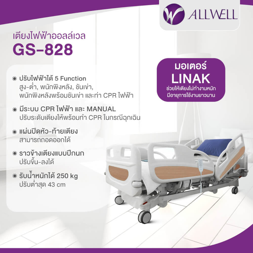 เตียงผู้ป่วยไฟฟ้า ALLWELL รุ่น GS828  3 ไกร์  (แถมที่นอนผู้ป่วย)_1
