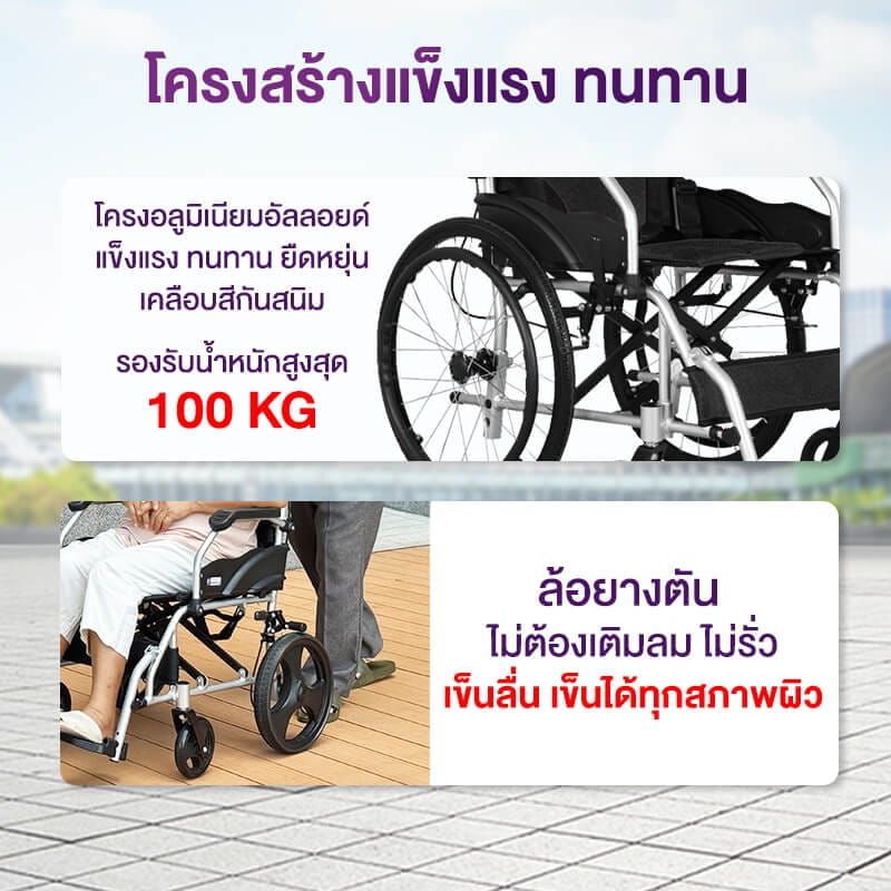  รถเข็นวีลแชร์ เกรดเครื่องมือแพทย์ ALLWELL ล้อ 20 นิ้ว สีดำ พับได้_3