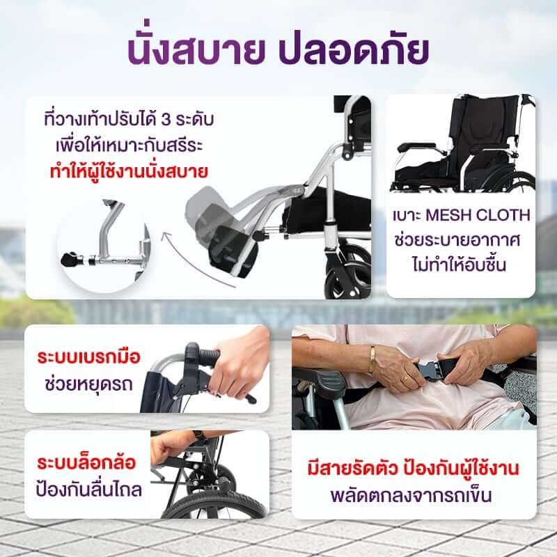 รถเข็นวีลแชร์ เกรดเครื่องมือแพทย์ ALLWELL ล้อ 12 นิ้ว สีดำ พับได้_5