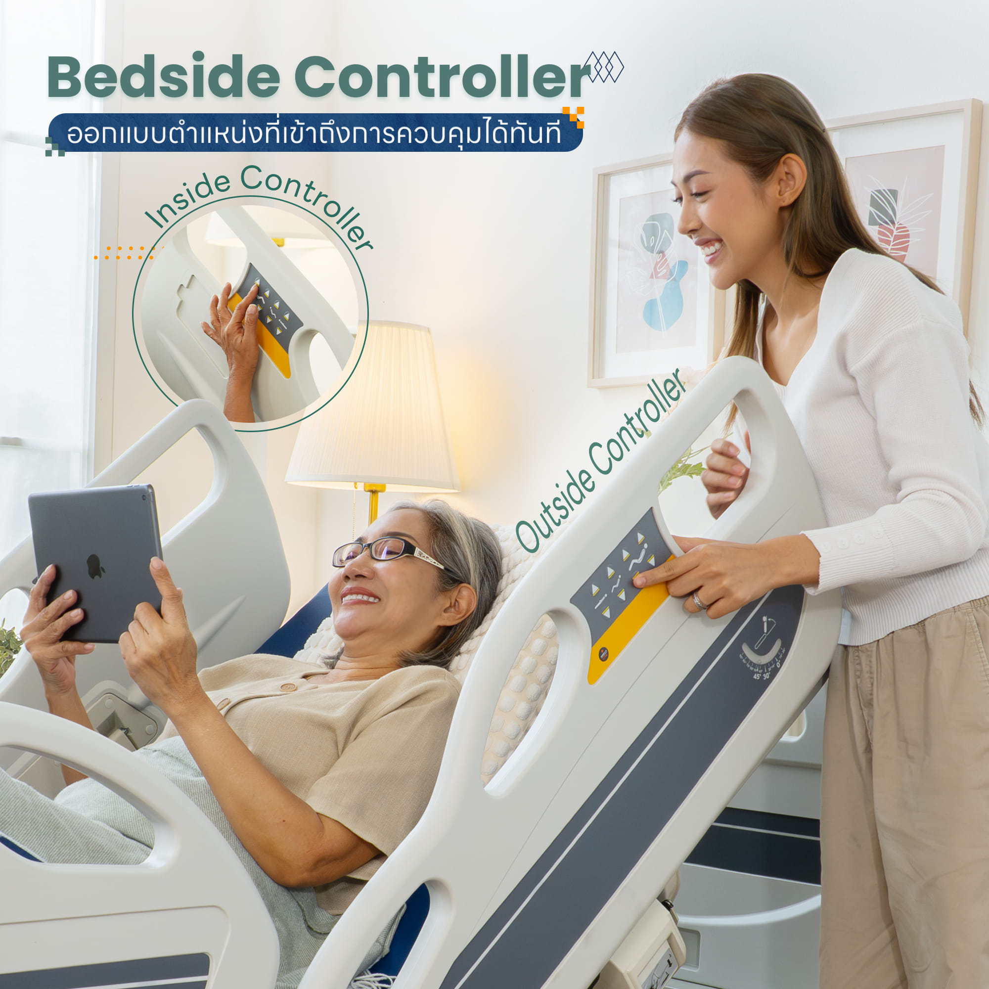 เตียงผู้ป่วยปรับไฟฟ้า 3 ฟังก์ชัน EAZYCARE รุ่น MEDIFLEX ราวปีกนก_1
