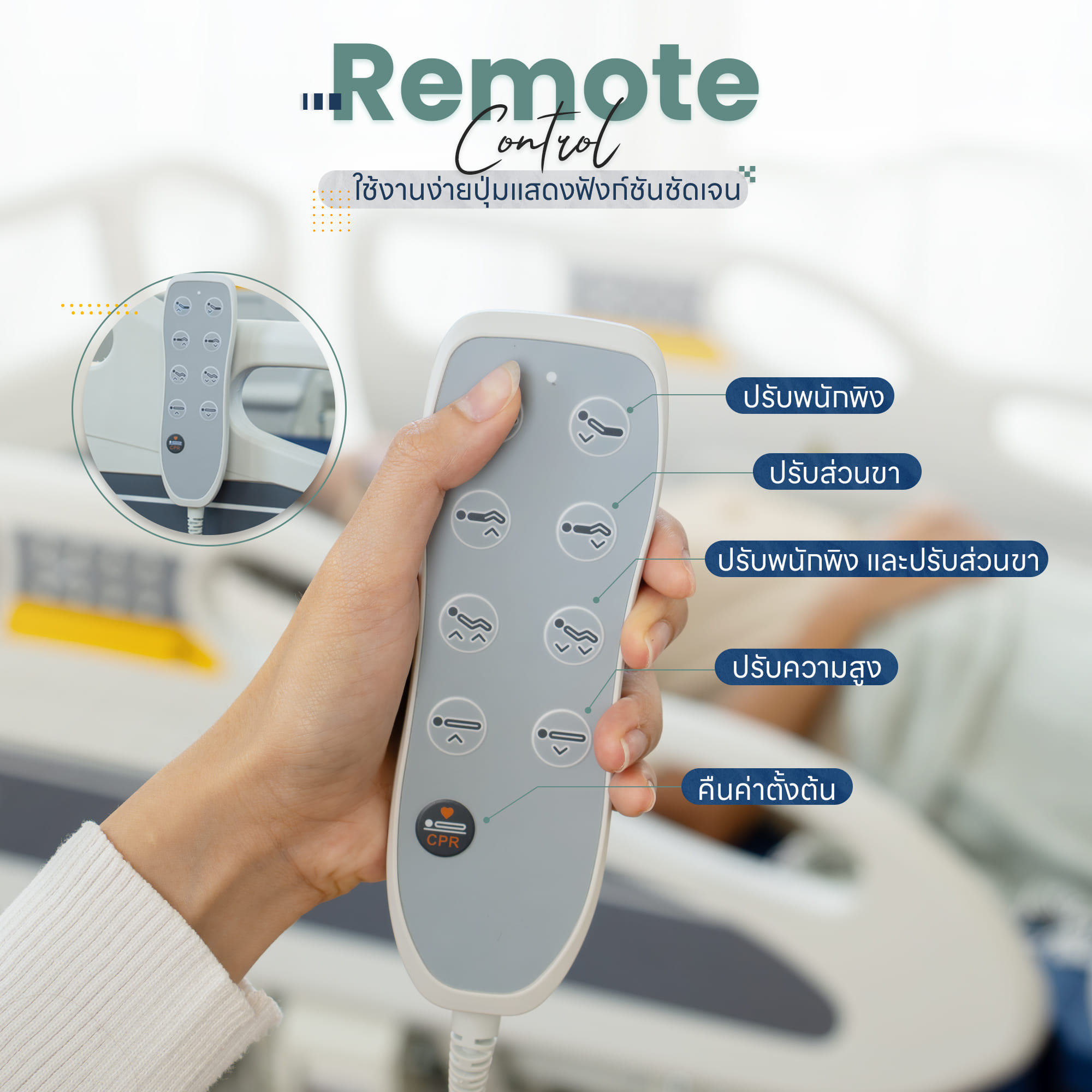 เตียงผู้ป่วยปรับไฟฟ้า 3 ฟังก์ชัน EAZYCARE รุ่น MEDIFLEX ราวปีกนก_9